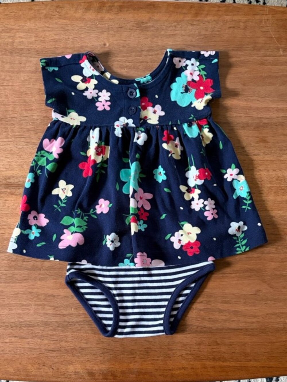 Like New Hanna Andersson Print Dayplay Dress with Matching Striped Diaper Cover